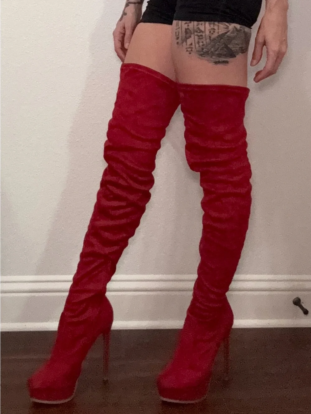 Fashion Nova Red Over-the-Knee Platform Stiletto Boots